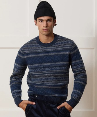 Todd Snyder Merino Wool Blue Fair Isle Sweater Large NWT Retail $400