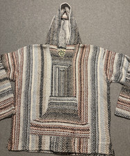 Baja Joe Hoodie Men's Medium Multicolor Woven Mexican Drug Rug Pullover Jacket