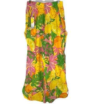 New C&C California Pants Women M Swim Cover Floral Linen Wide Slits Leg Vacation - Image 1 of 4