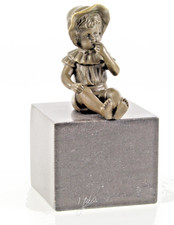 SCULTURA BRONZO bambina seduta BASE MARMO girl DECORAZIONE collezionismo JMA169.2