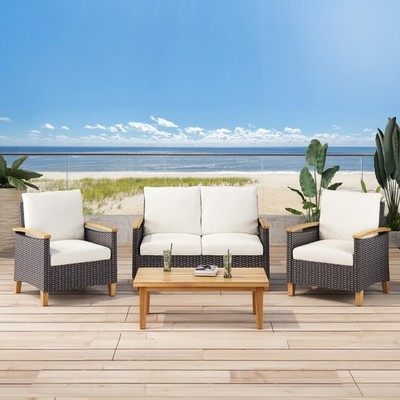 Unbranded Patio Chat Set 4-Piece w/ Water-Resistant Cushions & Coffee Table