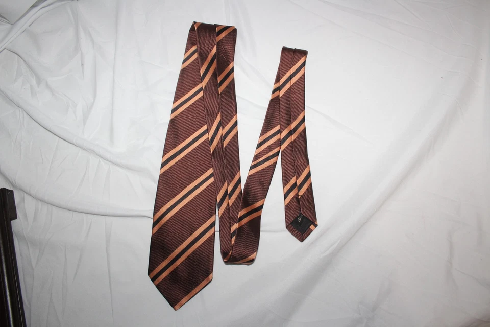 Corbata de seda ERMENEGILDO ZEGNA marrón negro a rayas hecha en Italia 57 pulgadas 3,5 pulgadas Foto 2 de 4