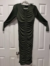Maxi Rouched Body Con Dress Women S Olive Green Fairy Mermaid Goth Witchy