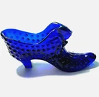 Vintage FENTON PUSS & BOOTS COBALT BLUE HOBNAIL GLASS SHOE FIGURINE
