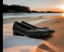 Clarks UK 5 D / EU 38 Natalyn Step Black Leather Slip On Ballet Flat Pumps Shoes