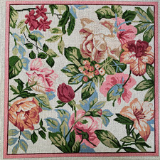 LEE Floral w/Pink Border Hand Painted Needlepoint Canvas 13 Mesh