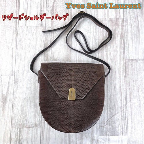 Yves Saint Laurent Lizard Shoulder Bag Brown Vintage Used From Japan