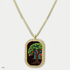New Colorful Tree of Life Pendant Necklace Chain Printed Dog Tag Chain Gift Desi