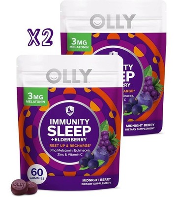 2x OLLY Immunity Sleep + Elderberry Gummies 3mg 60ct (120 Total) Melatonin Zinc 