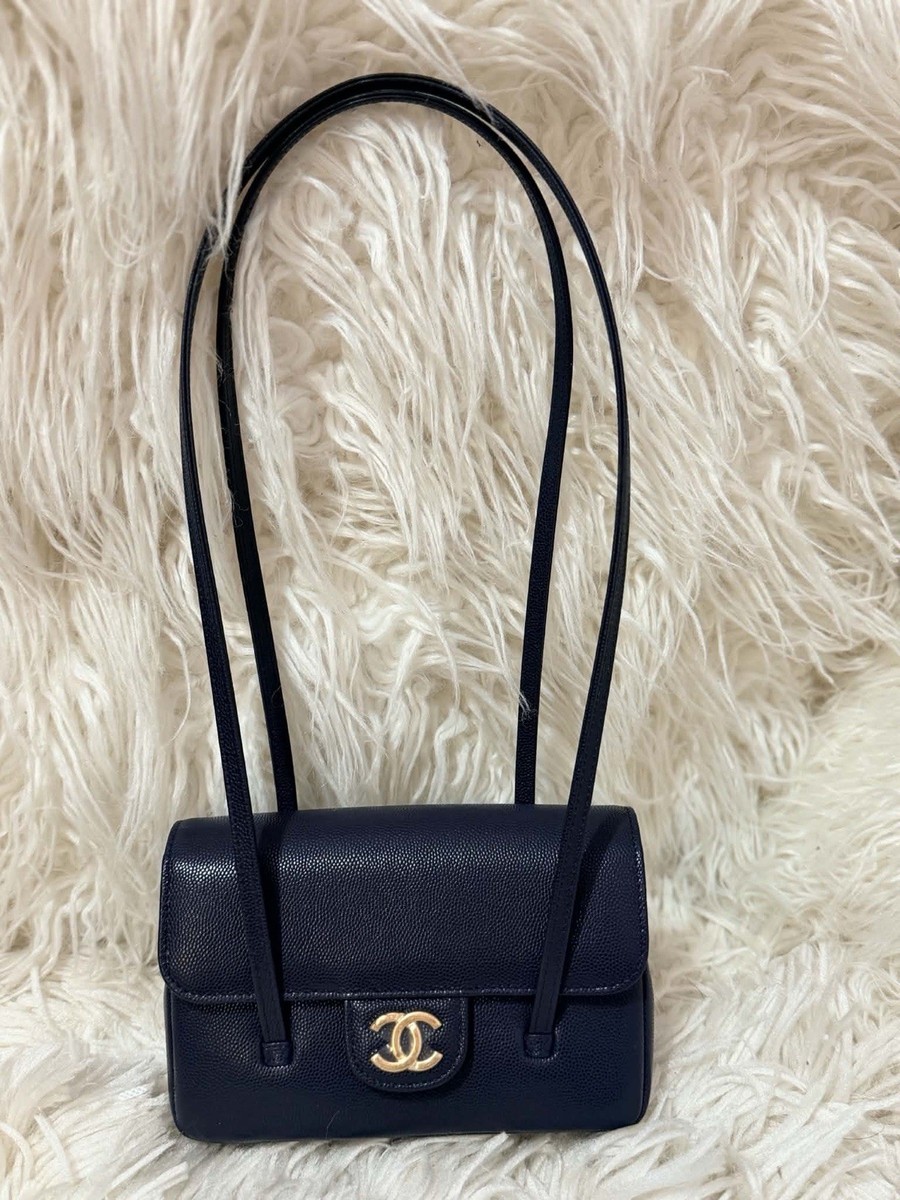 Auth BNIB Chanel 26 bag Navy Blue Mini Preppy Coco Grained Shiny