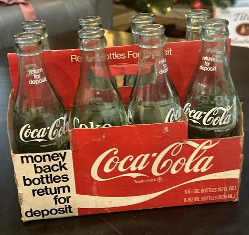 Vintage Cocoa Cola Bottles 8 Bottles In Original Coca Cola Carrier Box Rare