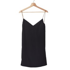 Roland Nivelais Mini Dress Womens 6 S Black Gold Robe Strap 100% Silk Party NYE