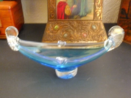 Vintage Venetian Glass Gondola Ashtray Turquoise Colour Mid 20th Century