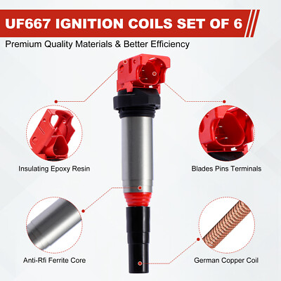 6X OEM Ignition Coil & Iridium Spark plugs for BMW 128 335