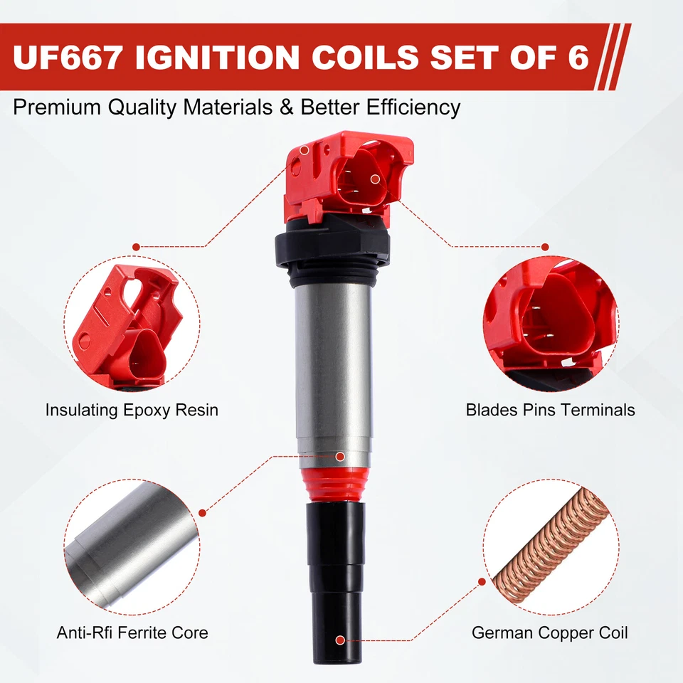 6x Bobinas de Ignição UF667 e Velas de Ignição de Irídio para BMW 328i xDrive 3.0L 2009-13 - Imagem 3 de 4