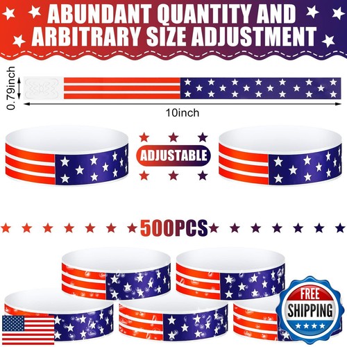 Teling 500 Pcs Patriotic Paper Wristbands Independence Day Wristbands for Eve - Picture 2 of 5