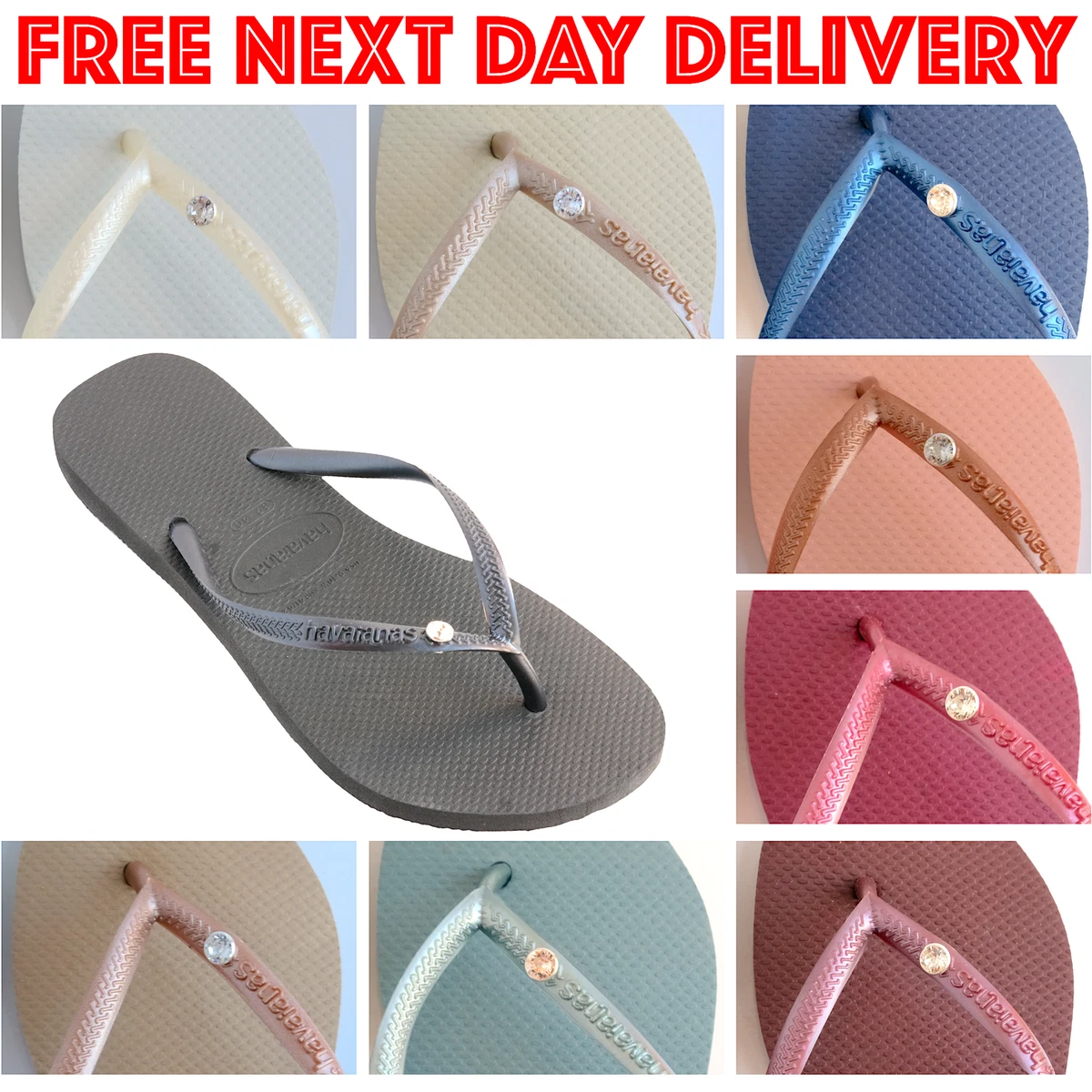 For Original Havaianas Slim Crystal Swarovski Flip Flops Size 1