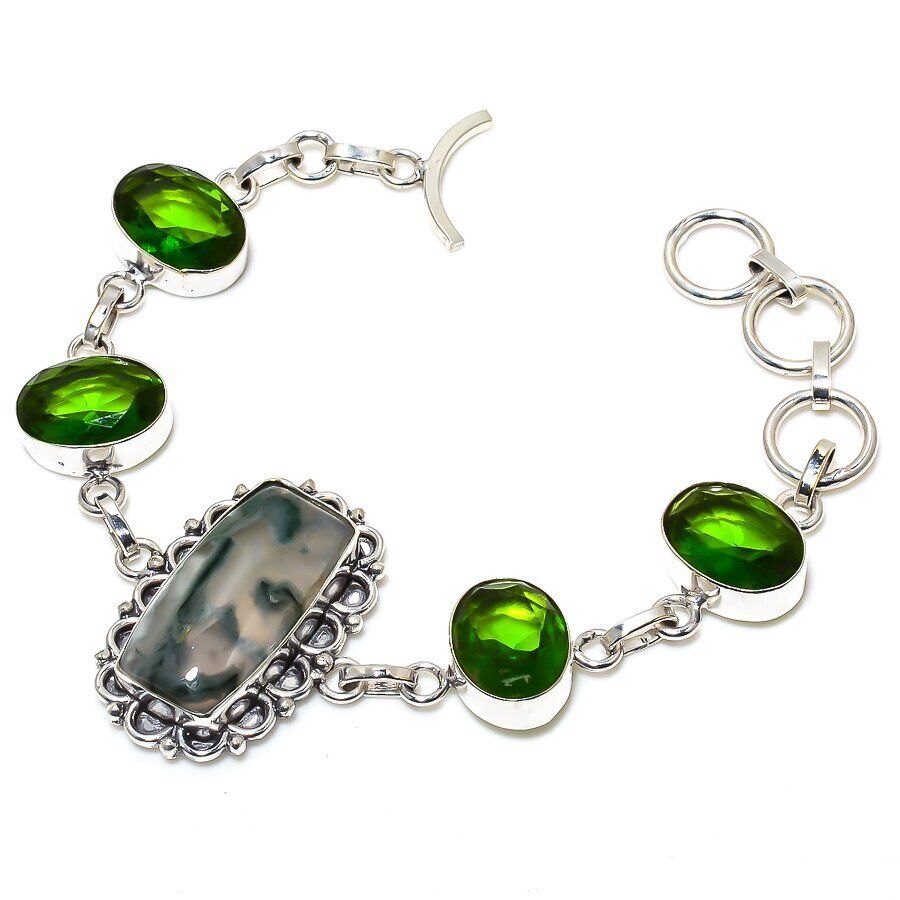 Moss Jasper Vintage Native American Navajo Sterling Silver Bracelet Moss Jasper Vintage Native American Navajo Sterling Silver Bracelet