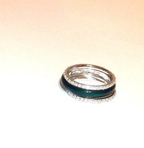 Sterling-Silver-3-Piece-Enamel-Emerald-Green-Ring-Set-Size-8-or-9