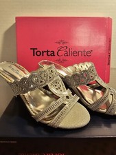 Torta Caliente Silver Sparkly Fancy Open Toed Sandal with Rhinestone 3" Heels 6M