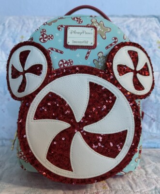 DISNEY Loungefly Backpack Mickey Peppermint Gingerbread (Christmas 2022) New Peppermint Holiday Loungefly Mini Backpack at Walt  main image 4