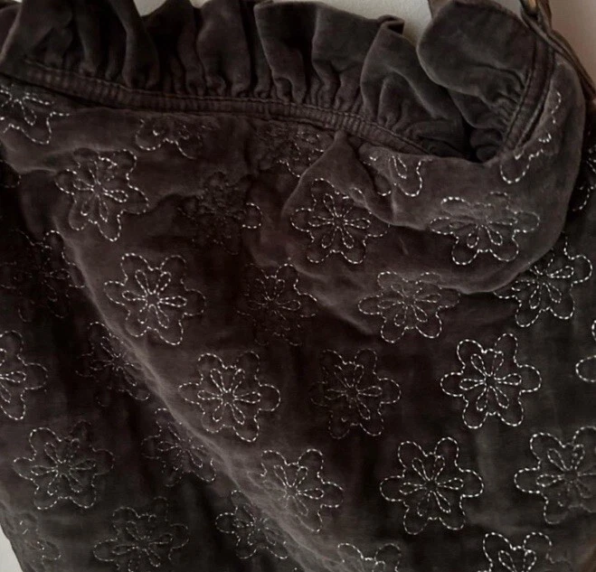 Bolso de Hombro Y2K Antiguo Azul Marino Bordado Terciopelo Gris Volantes Trenzado Media Luna Foto 2 de 4