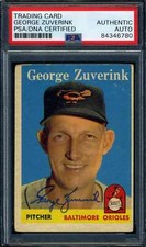 George Zuverink PSA DNA Coa Signed 1958 Topps Autograph