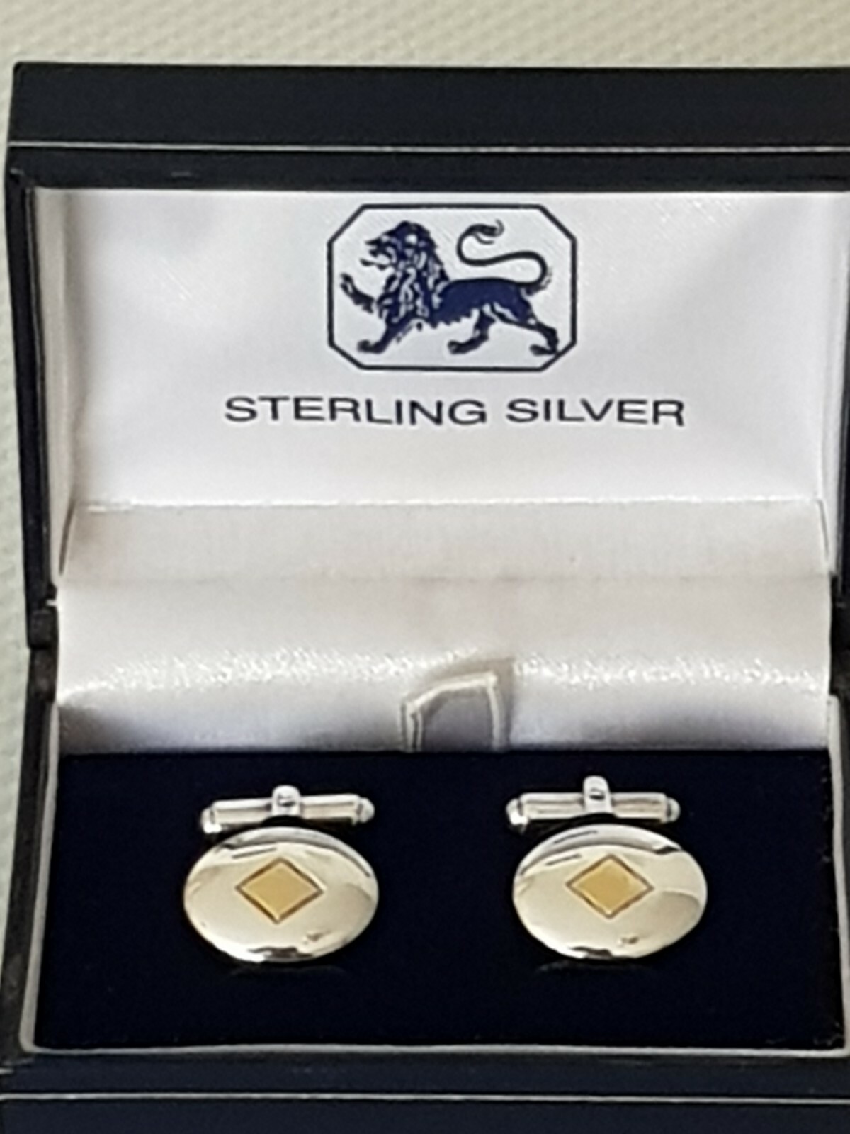 Solid Silver cufflinks  With Gold Diamond Design … - image 5