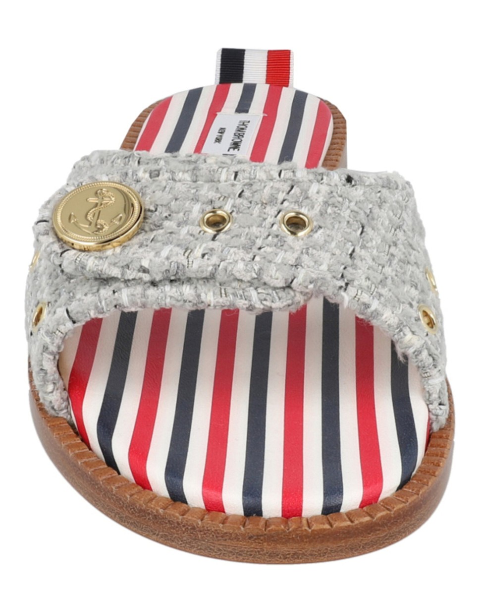 超特価★THOM BROWNE★24SS★Tweed Anchor Button Clacket Slide Pebble Grain Bow Claquette | Thom Browne