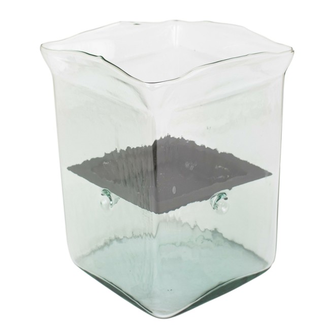 Luxe Large Square Glass Slab Candle Holder Hurricane Pillar Votive Vase