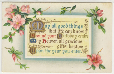 Birthday Postcard Gracious Gifts Bestow Upon You embossed vintage 1911 G12