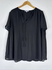 DR2 Crinkle Short Sleeve Top Womens Plus Size 1X Black Short Sleeve Tassel 