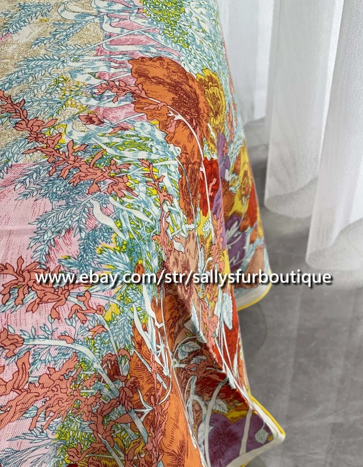 Bufanda envolvente pura 70 % cachemir 30 % seda animales naturaleza estampado chal doble cara 53" Foto 3 de 4