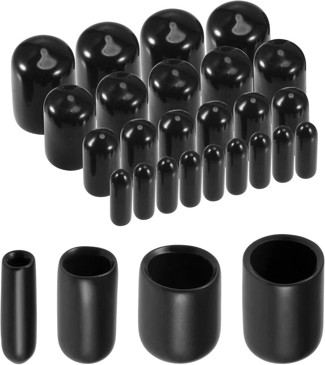 Boxonly Schroefdraadbeschermers – 100 Stuks Zwarte PVC Rubber Eindkappen – Binnendiameter 5 Mm – Flexibel, Hitte- En Koudebestendig – Voor Buizen, Bouten En Meubelpoten