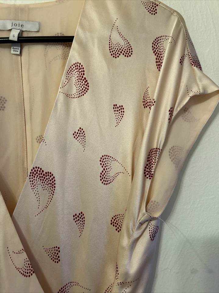 Nuevo sin etiquetas Vestido Joie Bethwyn B Seda Charmeuse Envolvente en Melocotón Talla S Estampado Corazón Foto 3 de 4