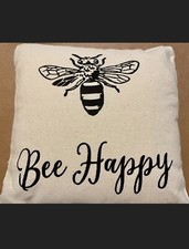 Bee Happy Throw Pillow 10x10 Farmhouse Country Cottage Home Decor NEW