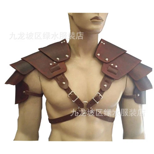 Medieval Warrior PU Leather Shoulder Armor Chest Harness Rivet Shoulder Guard - Picture 3 of 12