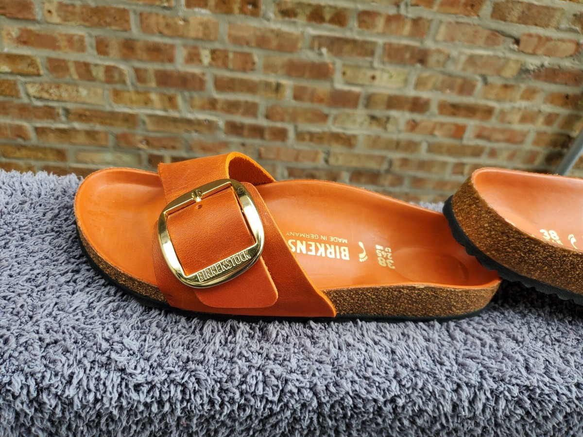 BIRKENSTOCK MADRID BIG BUCKLE SLIDE SANDALS BURNT ORANGE 38
