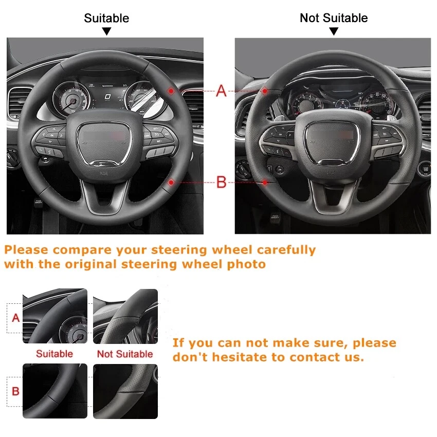 Cubierta envolvente para volante de cuero gamuza negro cosida a mano para Dodge Charger Foto 3 de 4