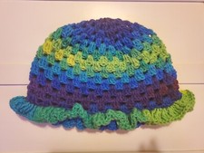 Green Purple Yellow Blue Crochet Granny Bucket Hat With Ruffles Handmade