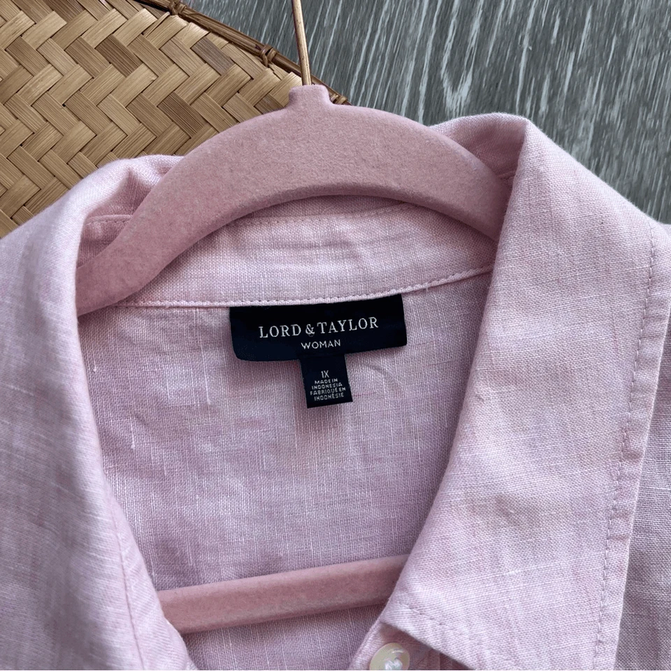 Lord & Taylor Rosa 100% Lino Blusa Abotonada Mujer’s Talla Grande 1x Foto 2 de 4