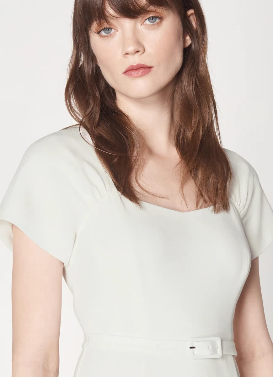 OFF WHITE ABITO NUOVO CON ETICHETTE LK BENNETT OFF WHITE PANNA FORMALE MIDI CON CINTURA TAGLIA UK 10