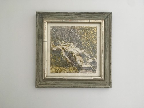Vintage Mid Century Abstrakter Akt Frau Druck Blockdruck Lithographie signiert datiert - Bild 12 von 12