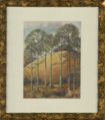 Juliet Dyer - Monogrammiert Mitte Des 20. Jahrhunderts Gouache, Gelber Hang