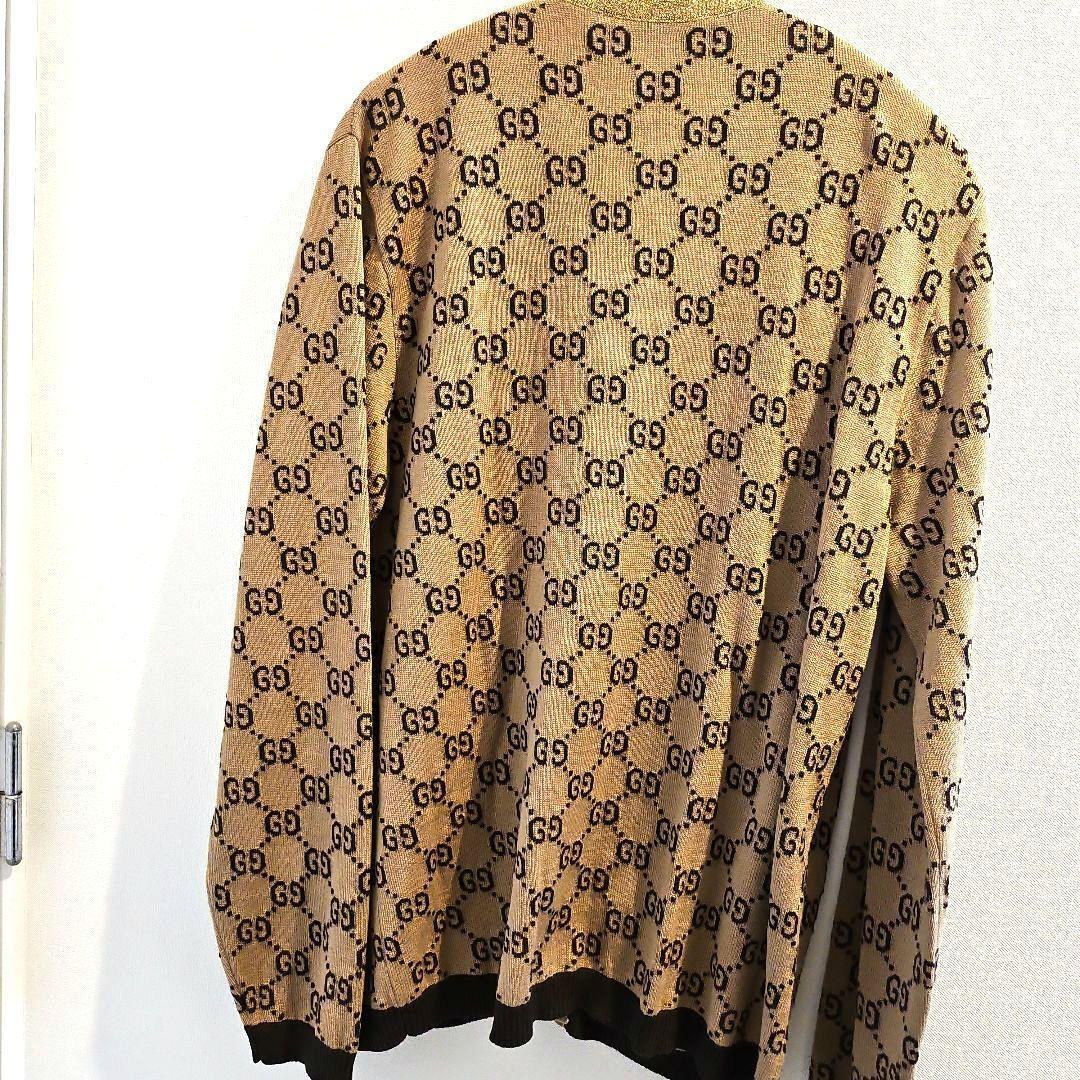 GUCCI Cardigan GG Logo Brown x Glitter Gold Size L Women's GUCCI Cardigan GG Logo Brown x Glitter Gold Size L Women's