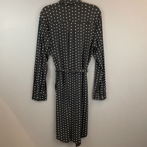 Lands End Shirt Dress Long Cotton Jersey Black w/ White Flower Graphic Womens L - Picture 8 of 11