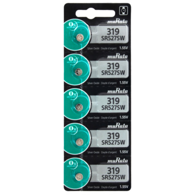 5 x Murata 319 SR64 SR527SW Silver Oxide 0% Mercury Watch Battery