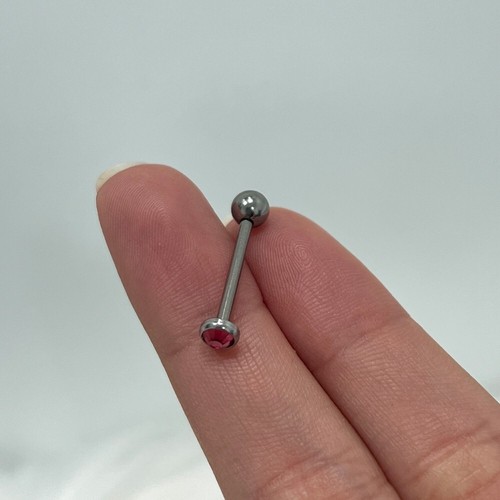 Internally Threaded Titanium Bezel Top CZ Tongue Barbell Ring Sold Individually - Picture 5 of 13