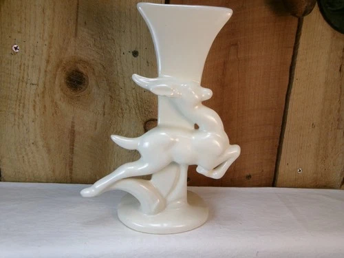 Vintage 1950's Haeger Pottery Jumping Gazelle Bud Vase ~ Chips