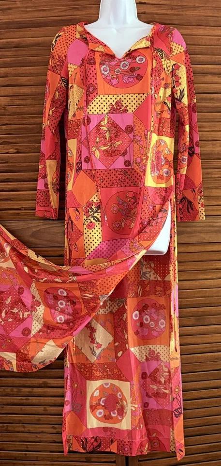 Vestido de casa retro vintage Le Voy’s para mujer estampado psicodélico talla pequeña años 60’s Foto 3 de 4